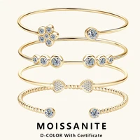 Lnngy Sparkling Moissanite Bracelets For Women Girl Original and Pure 925 Sterling Silver Cuff Bracelet Open Wrist Jewelry Gift