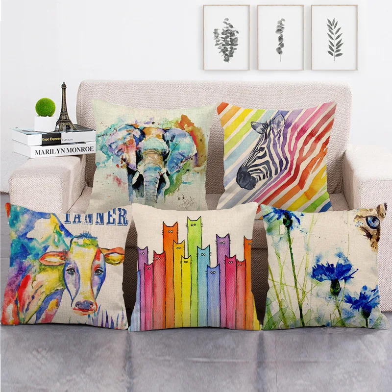 

Rainbow Cow Pillowcase Cute Colorful Zebra Cat Pillow Case for Girl Kid Bed Sofa Home Decer Home Decoration 45x45 Pillow Covers