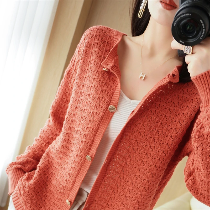 

2022 spring and autumn new casual knitted cardigan women's round neck long-sleeved sweater loose large size solid color top