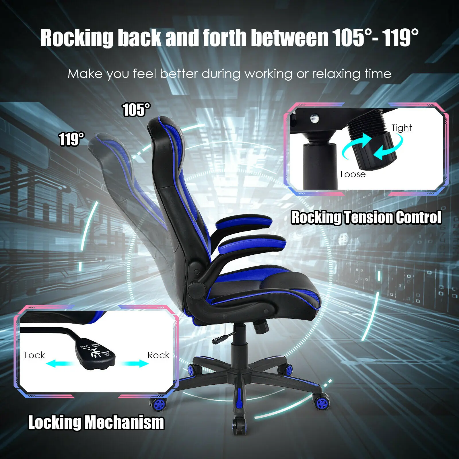 Description Picture 4 of itemRacing Style Office Chair Ergonomic Adjustable Computer Chair w/Flip-up Arm