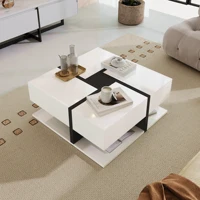 Anajqaqia Table basse brillante 78 × 78 × 36 cm, avec 4 tiroirs, coordination des couleurs unique et design linéaire, avec espace de rangement 1