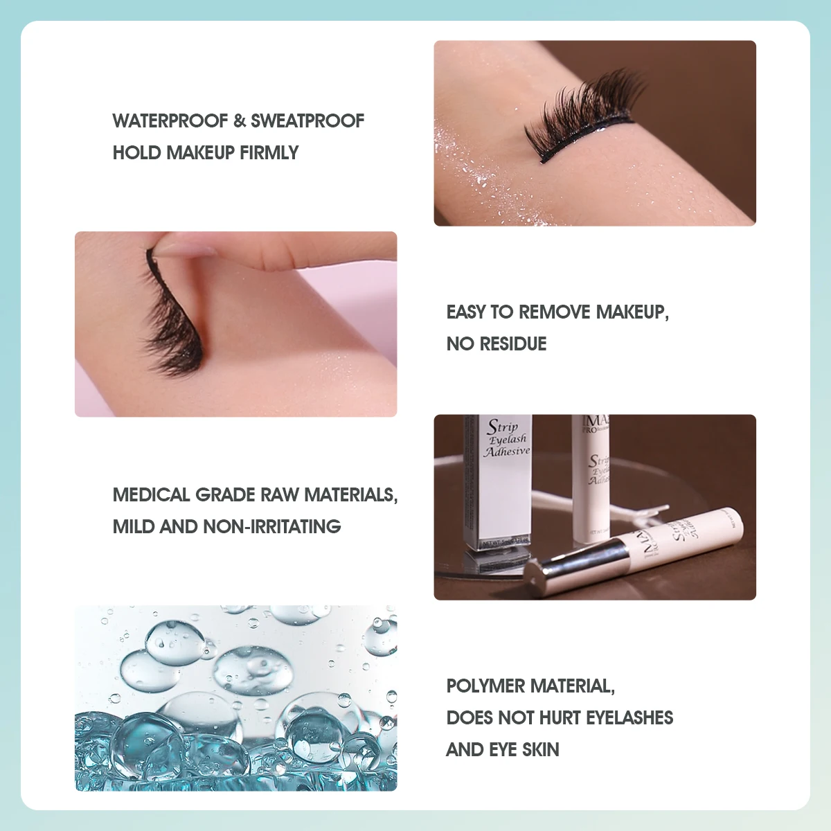 IMAGIC 5ml False Eyelash Extension Glue Waterproof Fast Dry Long Lasting Strong No Irritation Transparent Eyelash Primer Tools 3