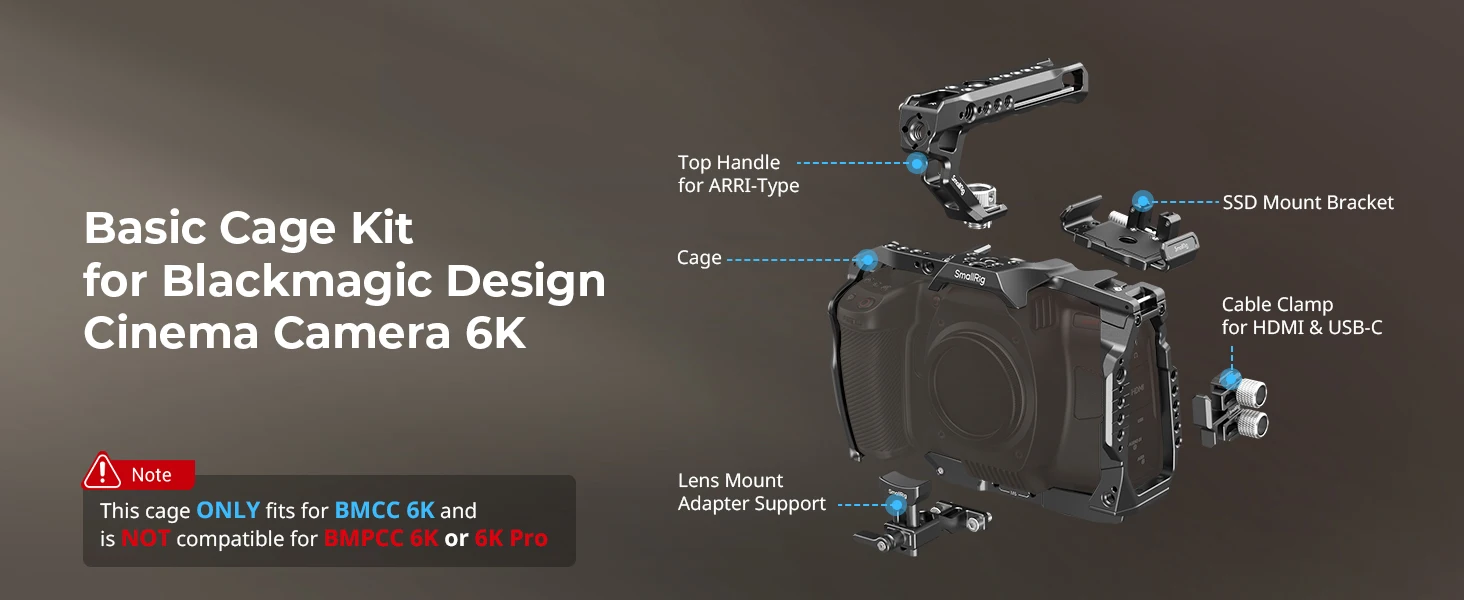 Description Picture 4 of itemSmallrig Full Camera Cage for Blackmagic Design Cinema 6K Basic Cage Kit Handgrip Holes With Threaded 4785 4574 4575