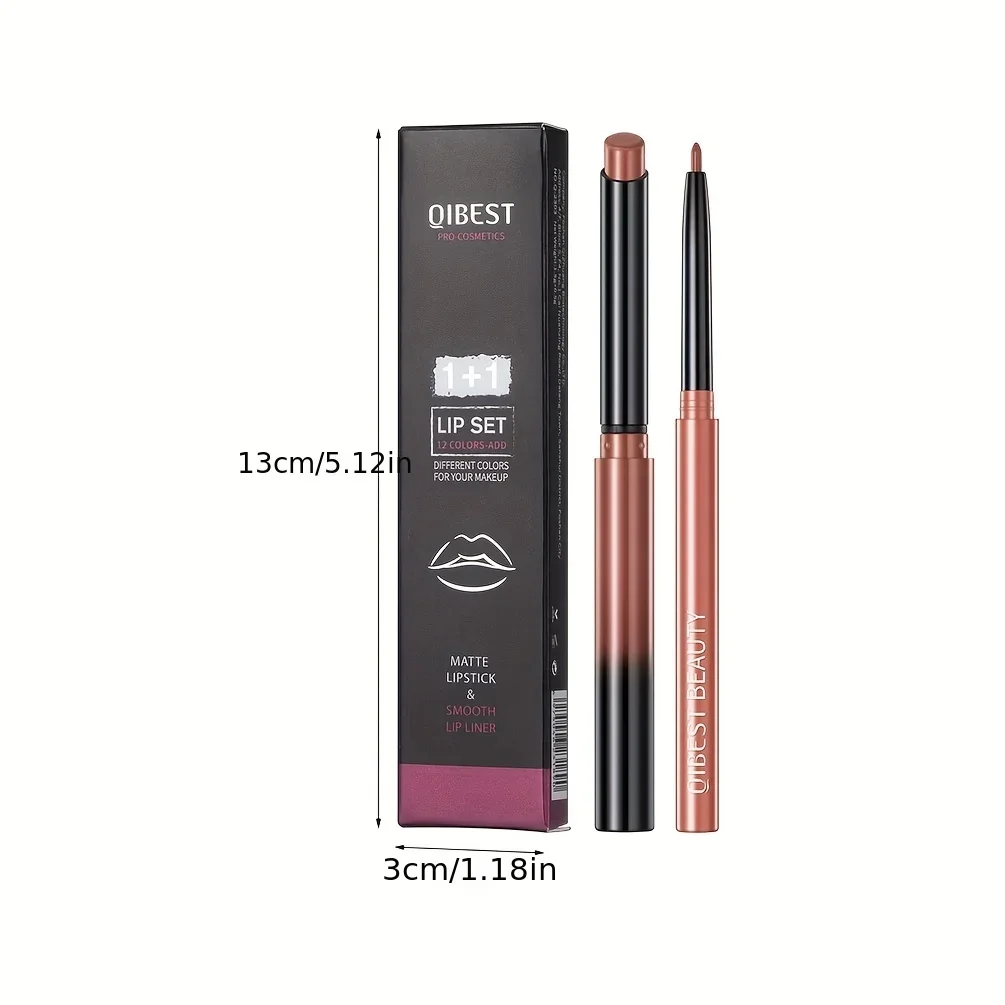 Lipstick Set 1 + 1 Matte Lipstick&Lip Liner Color Rendering Long Lasting Waterproof Valentine's Day Gifts Contain Plant Squalene