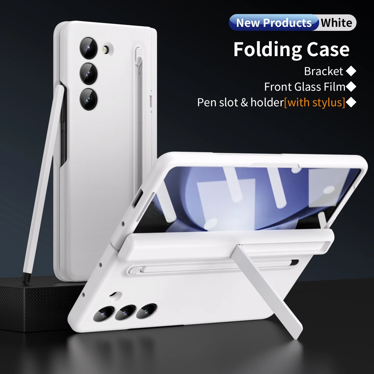 Luxury Fold Stand Phone Case with Pen Holder and Elastic Skin Feel