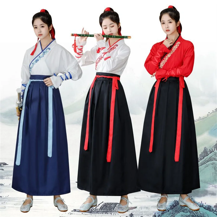 

Chinese Dress Korean Hanfu White Blue Men Women Dresses Chinese Style Cosplay Embroidery Kimono Traditional China Clothing