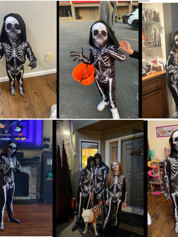 Kinder Skelet Patroon Heren Horror Hoodie Dark Ghost Styling Halloween Horror Skelet Jumpsuit Voor Mannen En Vrouwen Kostuums