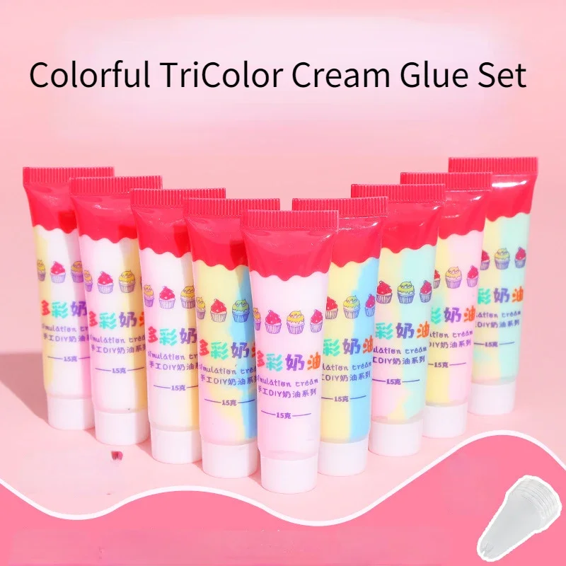 

6pcs 15g/bottle Colorful TriColor Cream Glue Set Guka DIY Handmade Stationery Box Phone Case Hair Clip Jewelry Resin Accessories