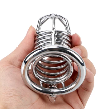 OLO Restraint Ring Adult Games Belt Bird Metal Cage Penis Ring Male Chastity Device Cock Lock Stainless Steel Sex Toy For Men 2