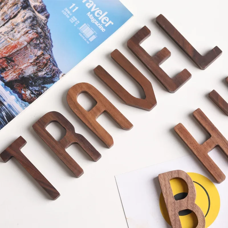 Wooden Letter Decor Nordic Style Black Walnut Decorative Letters Set DIY Wooden Alphabet Wall Art Combination Home Decor Letter Comb