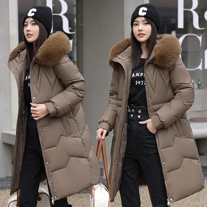 

2023 New Women's Down Cotton Parkas Winter Jacket Coat Fur Collar Thick Warm Long Coats Female Fashion Hooded Padded Outerwear