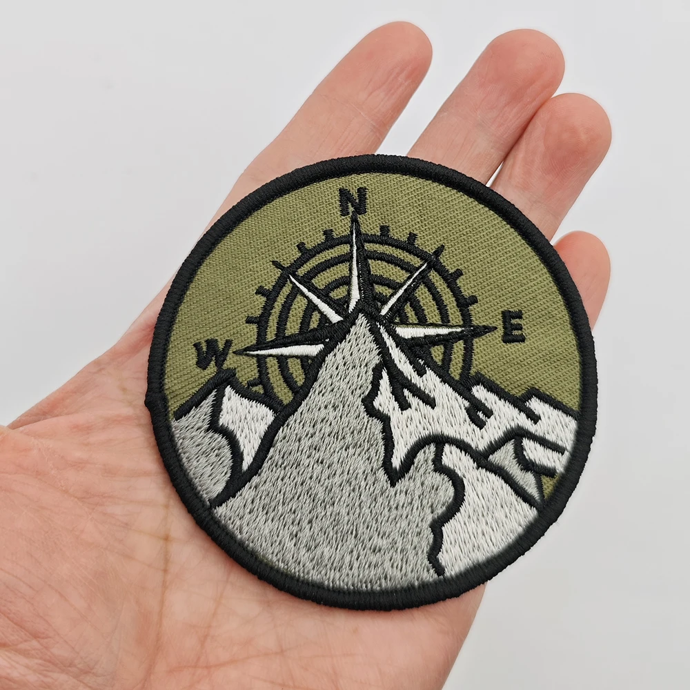 빈티지 마운틴 컴패스 자수 패치, 전술 모럴 벨크로 DIY 배지, 백팩, 재킷, 조끼, 모자, 가방, 하이킹 캠핑 장비용