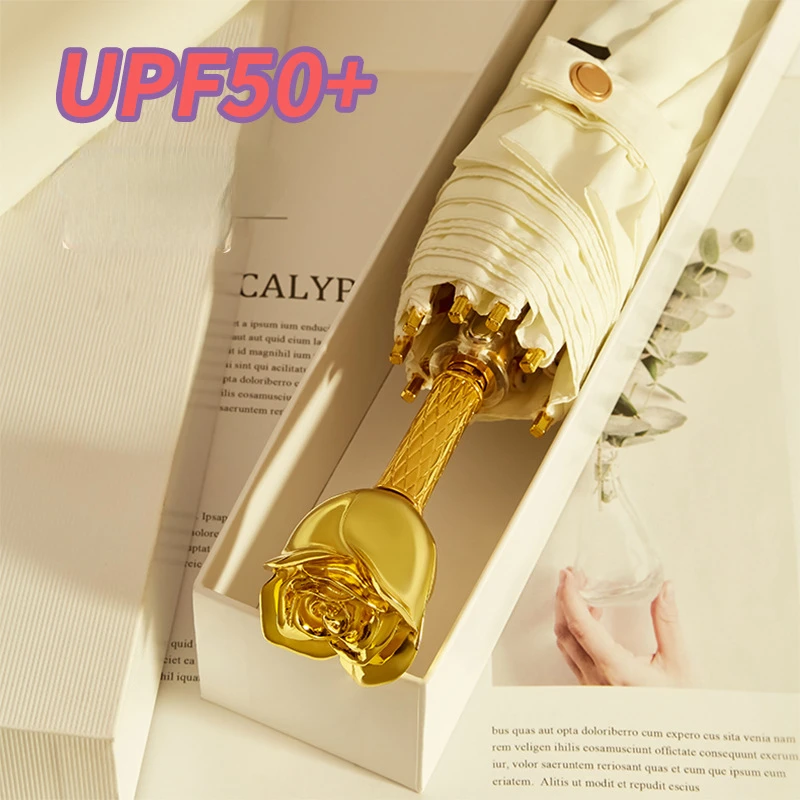 

Satin High-end Luxury Rose Handle Umbrella Girls High-value High-end Folding Umbrella for Friends Creative Gift