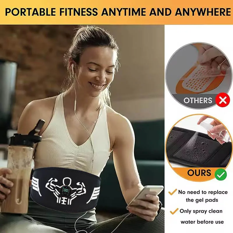 120cm Electric EMS Muscle Stimulation Abdominal Toning Belt Muscle Toner USB Smart Body Slimming Home Fitness Massager