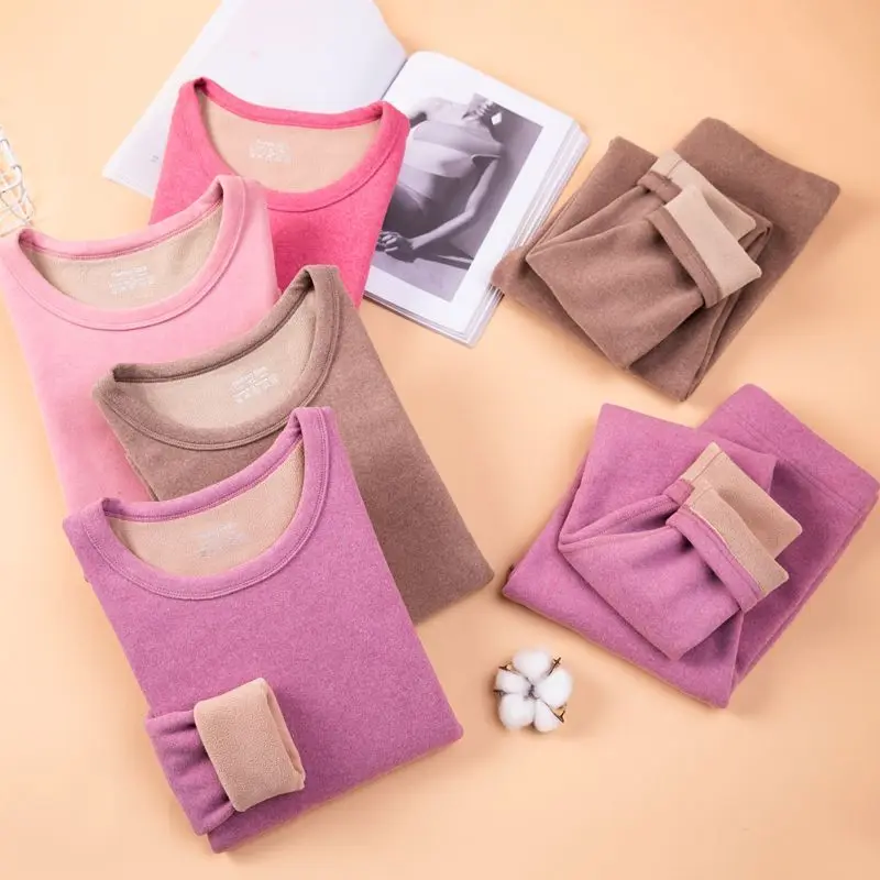 Thermal Underwear Women Suit Thicken Lamb Fleece High Elastic High Waist Long Johns Bottoming Two Piece Sets Thermos Clothing thermal underwear sets
