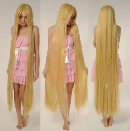 Tangled Rapunze Super 150CM Long Wig Straight Blonde Cosplay Wig Full Hair Wig