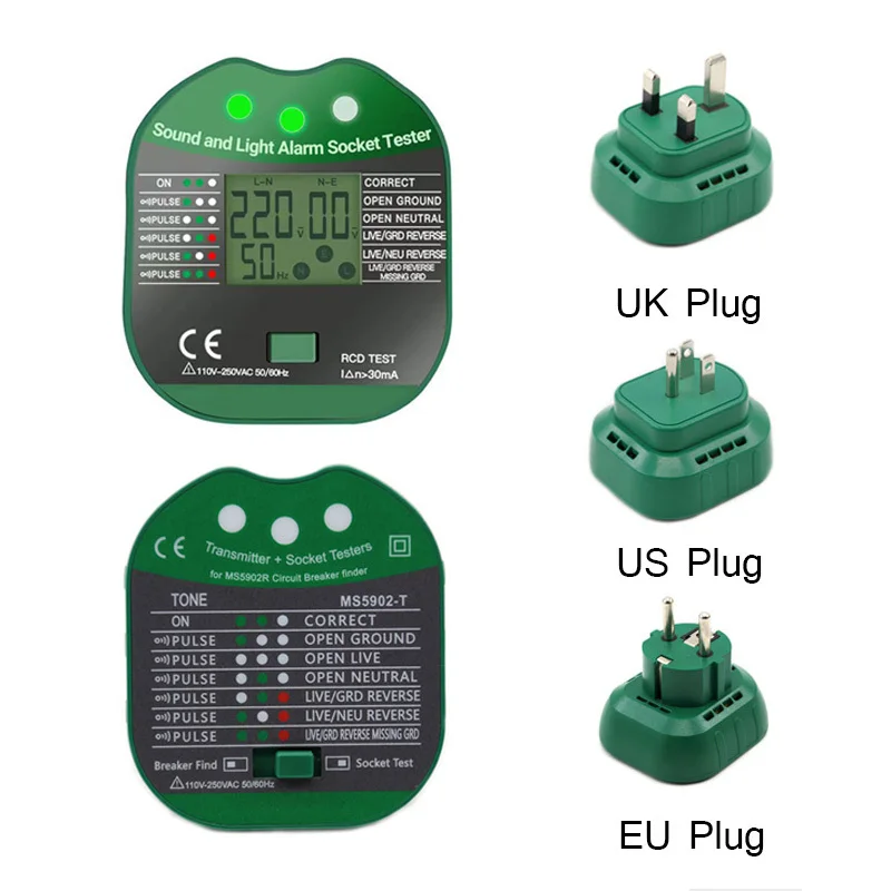 Digital Display Socket Tester Voltage Test RCD 30mA UK US EU Ground Zero Line Plug Polarity Phase Check Detector Voltage Test