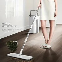 Hand-Free Flat Mop and Bucket Set Wet & Dry Space-Saving Multi-Purpose for Hardwood Tile Floors Durable Easy Cleaning
