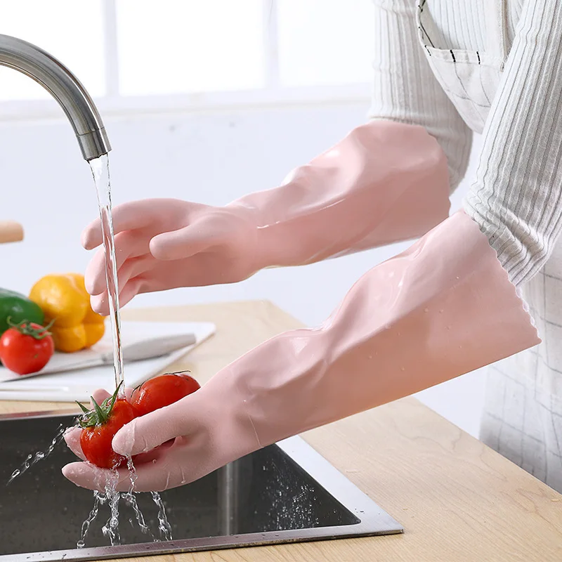 

Winter Fleece Warm Rubber Gloves Washing Dishes Household Fleece Latex Durable Rubber Skin Washing Clothes Female Car Waterproof