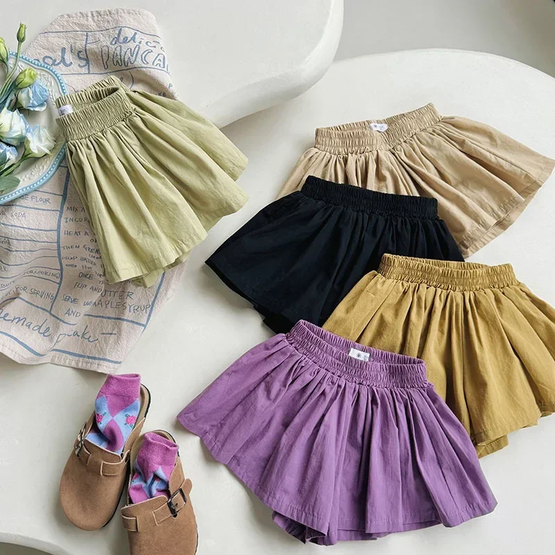 Baby Girls Shorts Skirts Summer Casual Pleated Elasticity Waist Shorts Kids Clothing Solid Color Kawaii Children Pants