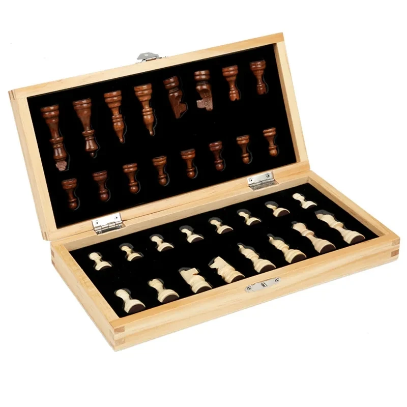 Magnetic Wooden Folding Chess Set Felted Game Board Interior Storage Family Gift 39*39cm for Adults and Kids