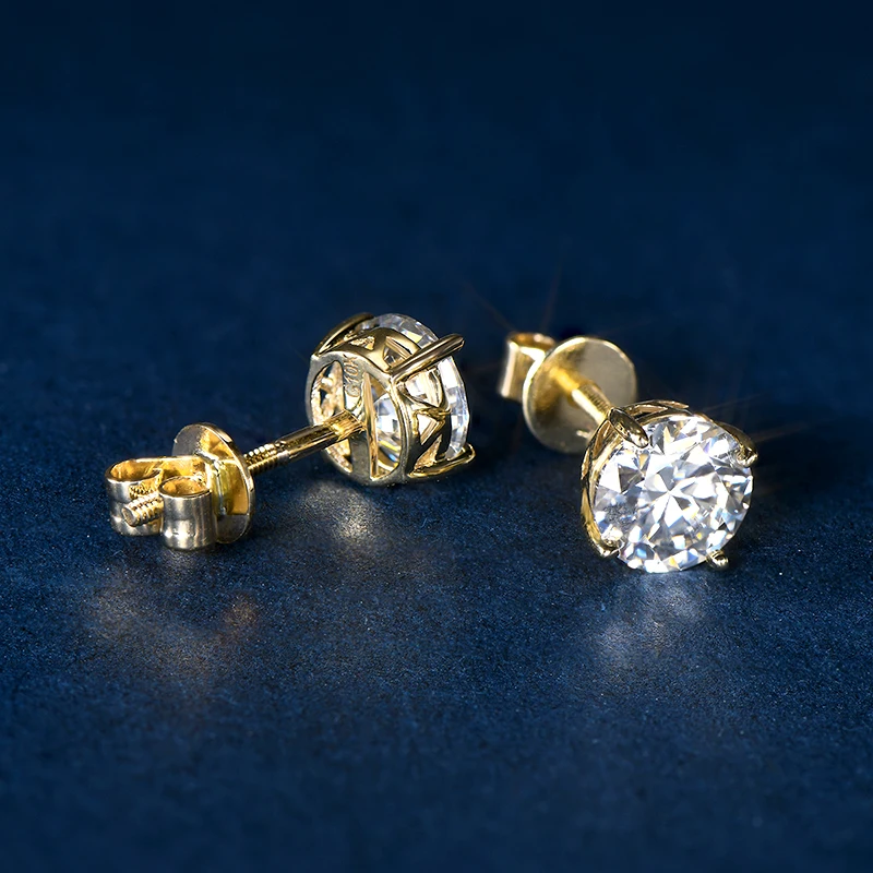 Lnngy 10K Yellow Gold Stud Earrings Round Cut 6mm 0.8 Carat Moissanite  Screw Back Piercing Earring for Women Girls Party Jewelry - AliExpress