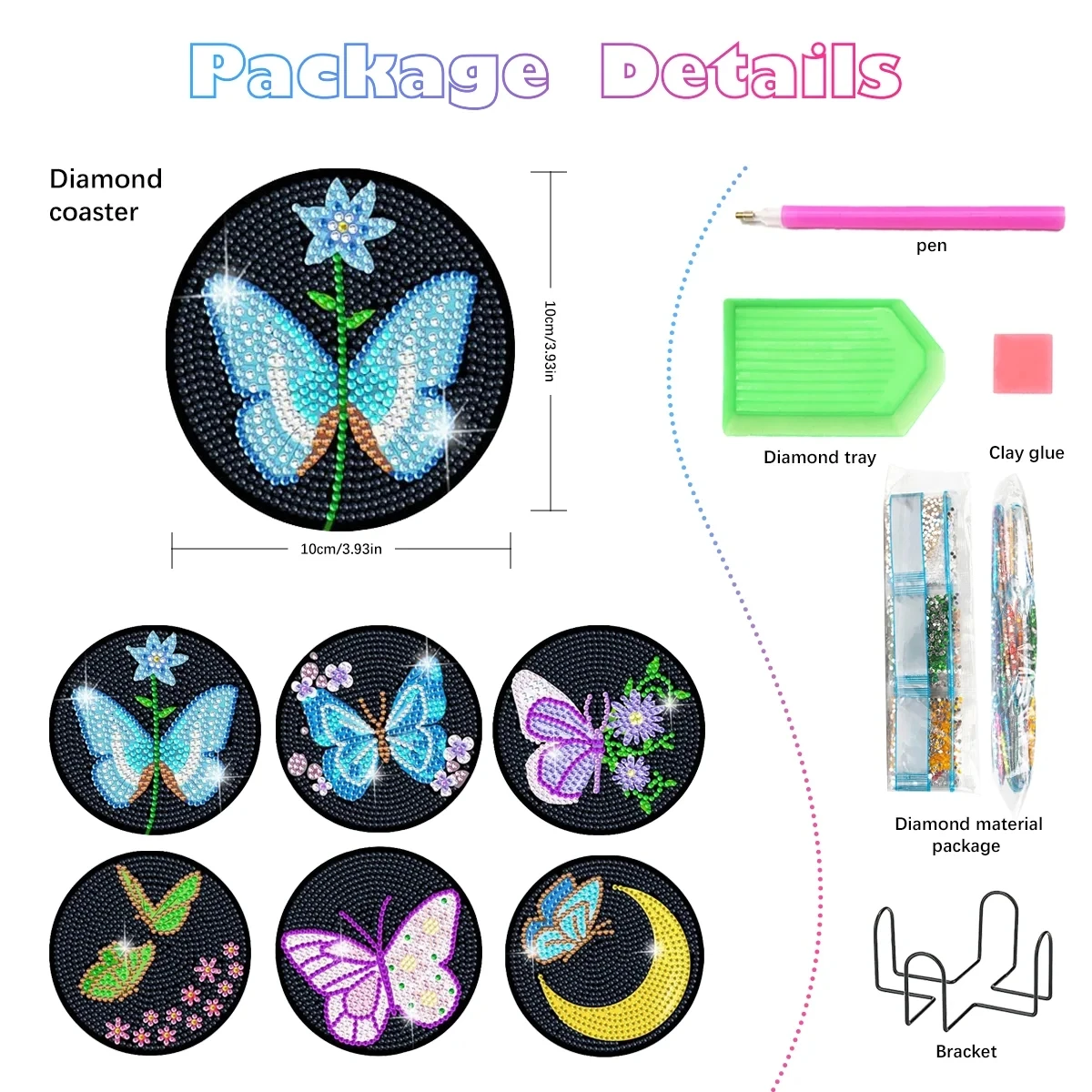 6PCS/sets Diamond Painting Coasters Butterfly Diamond Art Coasters Kits  with Holder DIY Diamond Painting Kits for Adults and Kid - AliExpress