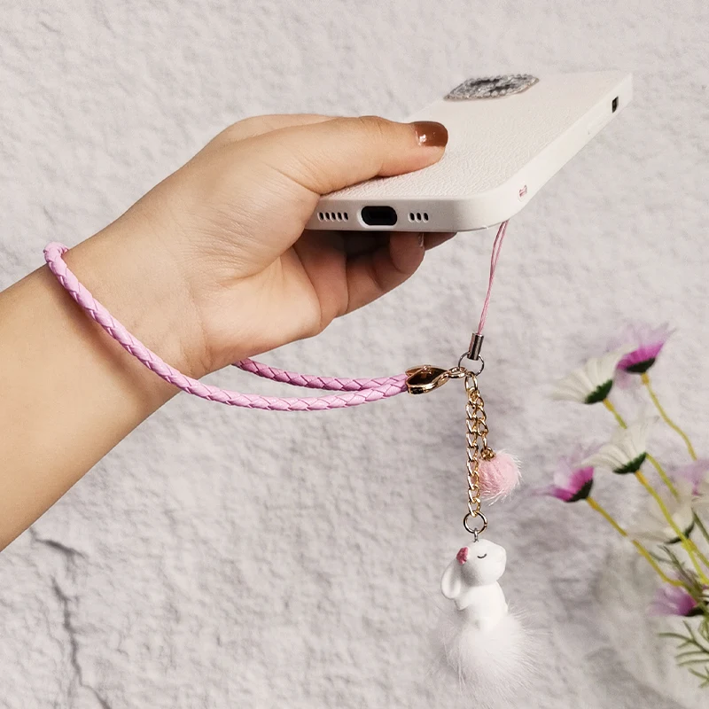 Phone Universal Chain Anti Loss Sling Lanyard Wrist Strap Short Cartoon Cute Rabbit Doll Pendant Hand Woven Mobile Phone Lanyard