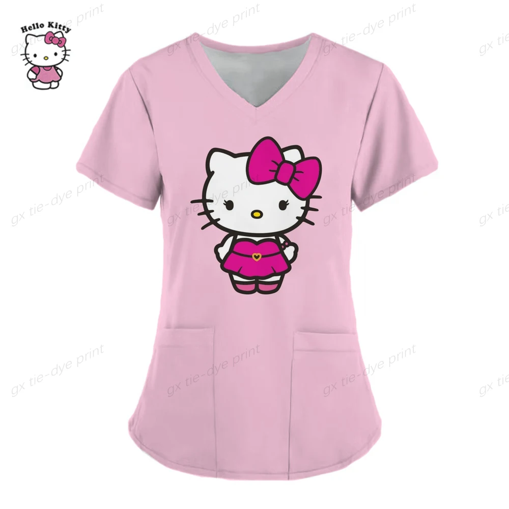 Camiseta Hello Kitty Camisetas Uniforme Enfermera Bolsillo Hello Kitty Cuello V Ropa Mujer Tops Hospital Top Mujer 2023 Uniforme Cuello
