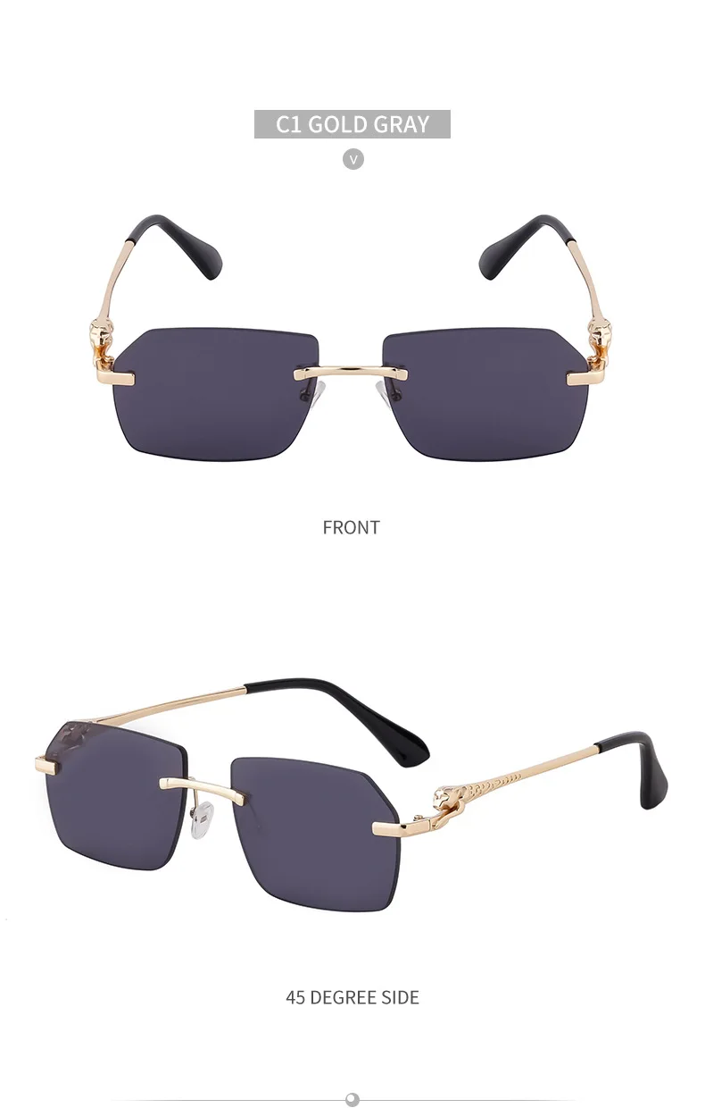 Retro Sonnenbrille Für Herren Quadratisch Randlos Leopard_voghion.com