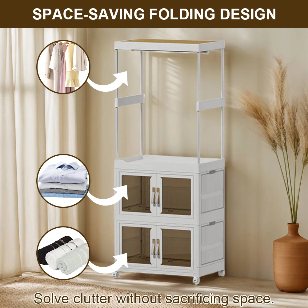 Plastic Mobile Wardrobe Clothes Organizer with Hanging Rod