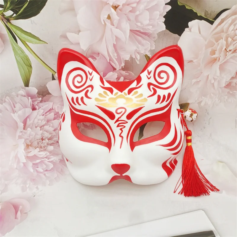 Japanese Hand-Painted Anime Half Face Cat Masks Masquerade Festival Party  Cosplay Props For Women Girls