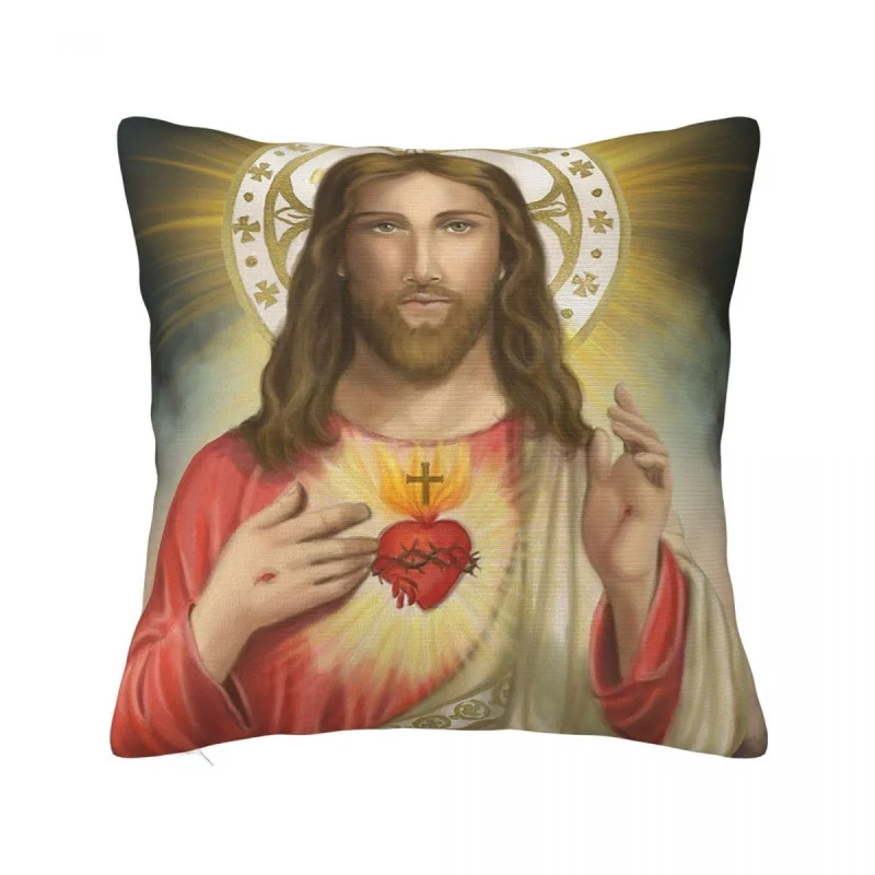 

Jesus Religious Printed Pillowcase Polyester Cushion Cover Gift Christ Virgin Mary Jesus Lance Square Pillow Cover 45x45cm