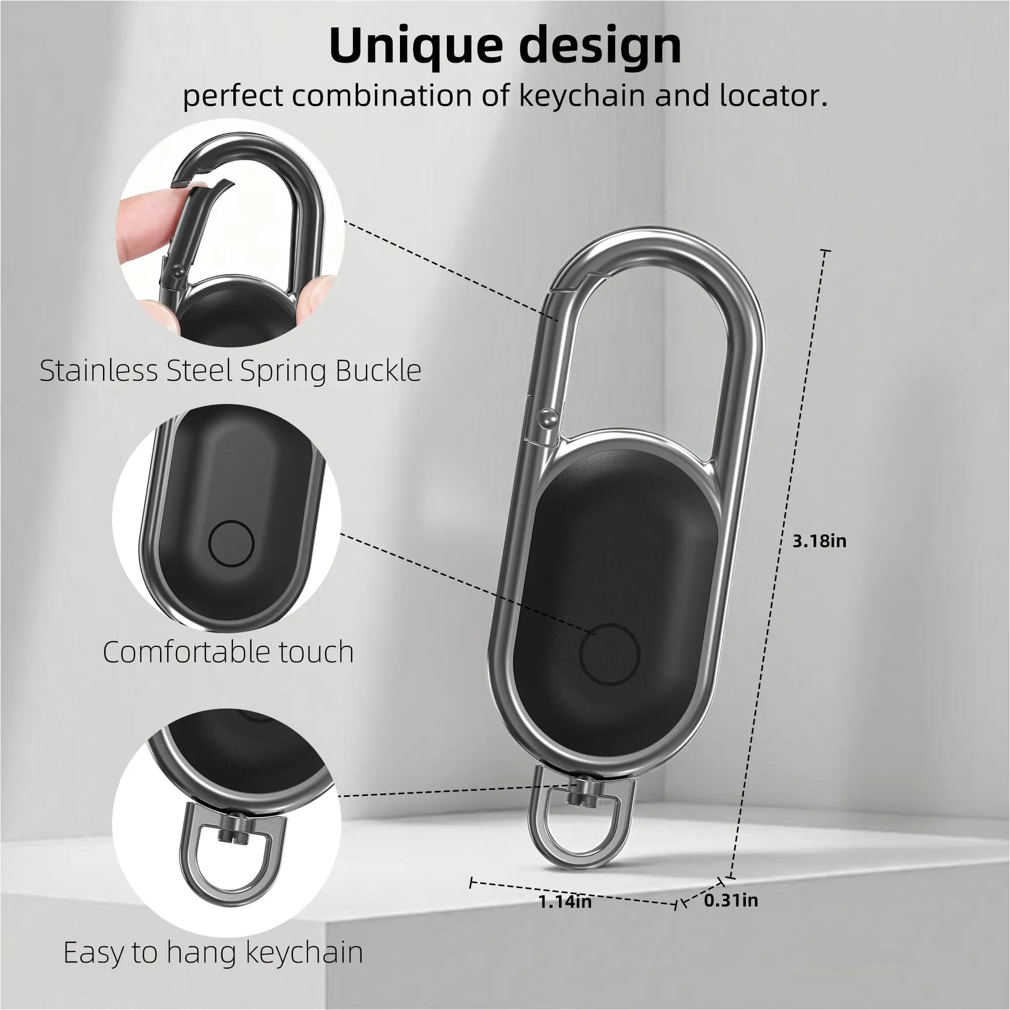 Enhanced Bluetooth Tracker with Carabiner for Keys, Bags, Luggage, and Pet Finder
