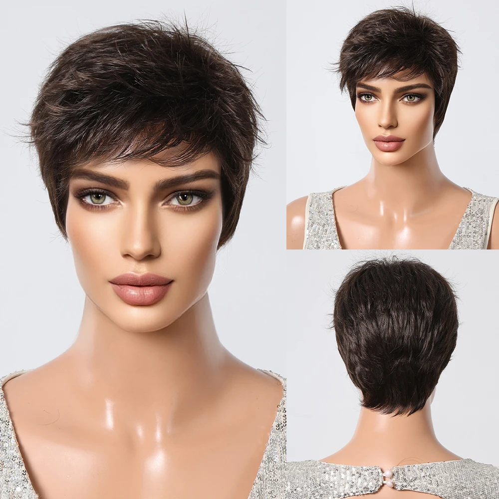 ダークブラウン ショートウィッグ 前髪あり エミリーショート】ダークブラウン（軽量ウィッグ） - ウィッグ