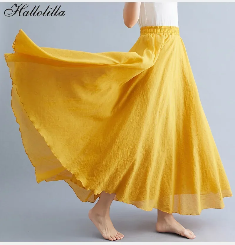 Trendy women's skirts made of cotton and linen, stylish maxi skirts, Harajuku style, loose casual long skirts for ladies.