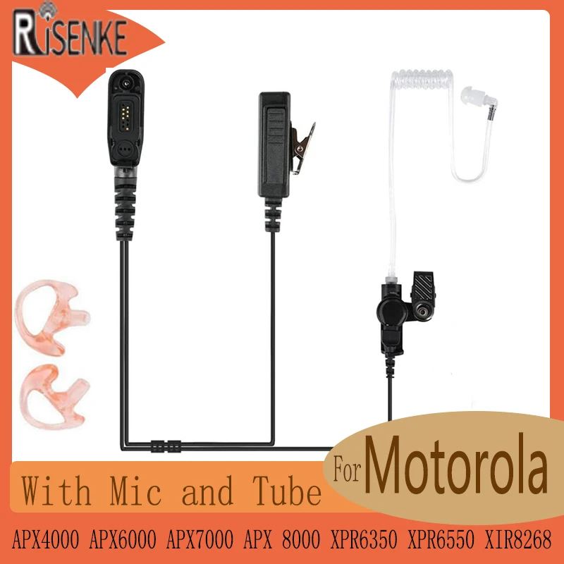 RISENKE Earpiece with Mic and Tube Headset for Motorola Walkie Talkie APX4000,APX6000,APX7000,APX8000,XPR6350,XPR6550,XIR8268 two way radio headset for walkie talkie apx4000 apx6000 apx8000 apx900 xpr6350 xpr6550 xpr6580 xpr7350e xpr7380 xpr7550 xpr7580