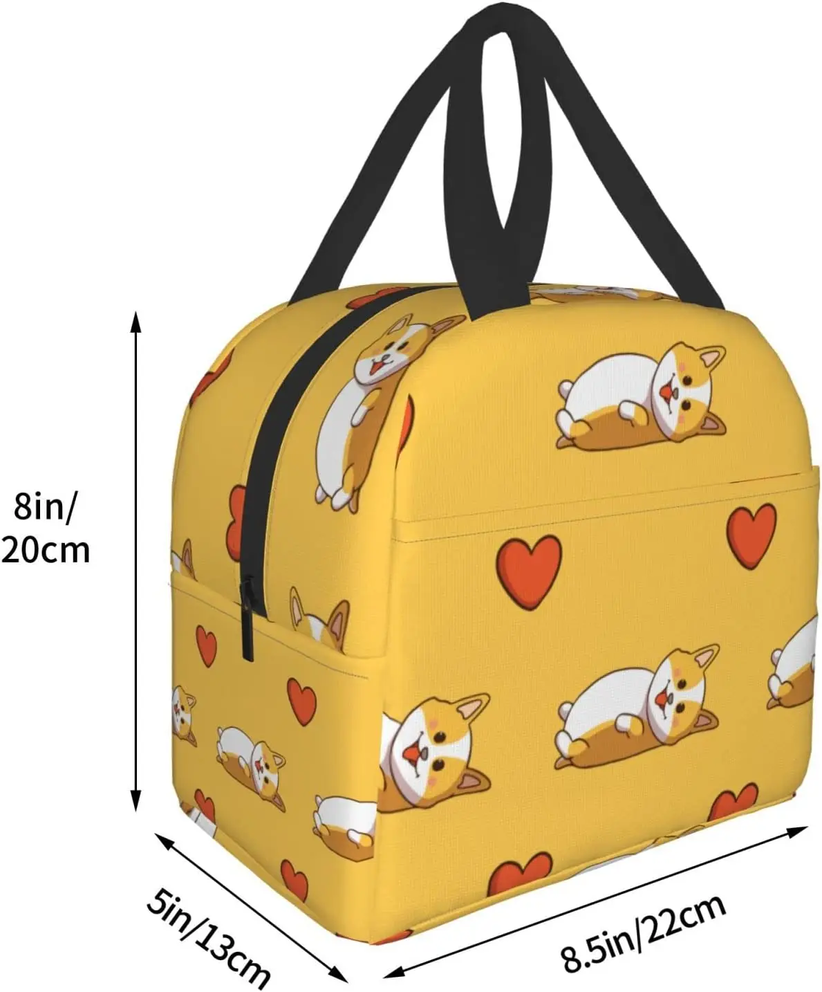 Cute Corgi Sleeping and Love Print Lunch Box, Kawaii Small Insulation Lunch Bag, Reusable Food Bag Lunch Containers Bags