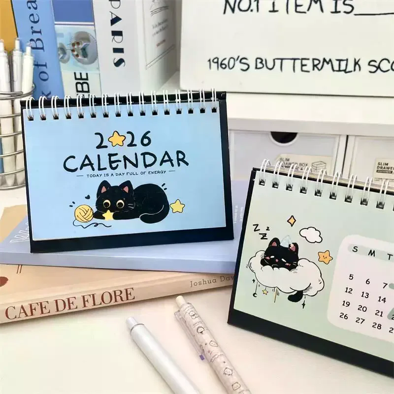 "Adorable Cat Illustration 2026 Calendari da tavolo compatti Anno del Cavallo; Calendari da viaggio da scrivania portatili e decorativi. - immagine 2