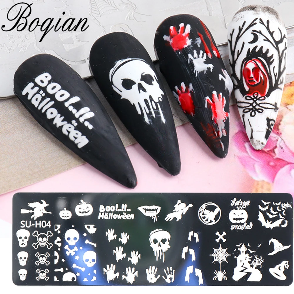 BQAN Halloween Christmas Nail Stamping Plates Pattern Nail Art Image Plates Stainless Steel Nail Art Plate Stencil 6PCS/Set 2