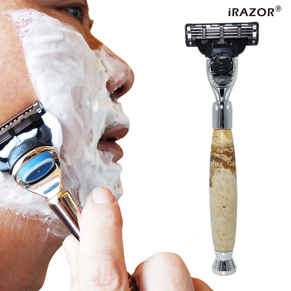 irazor novos homens shaver suporte de pedra pura lidar com manual mach navalha kit para cavalheiros profissional grooming ferramenta