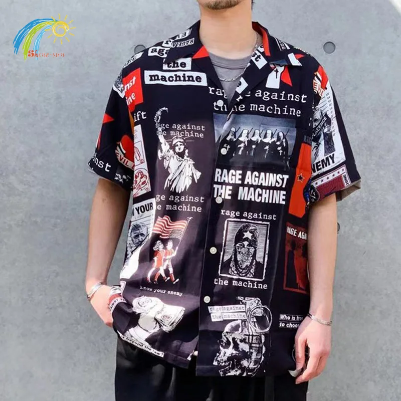 

Poster Pattern Printing Hawaii Beach Wacko Maria Shirts Men Women High Quality Casual Loose Short Sleeve Lapel Shirt With Tag