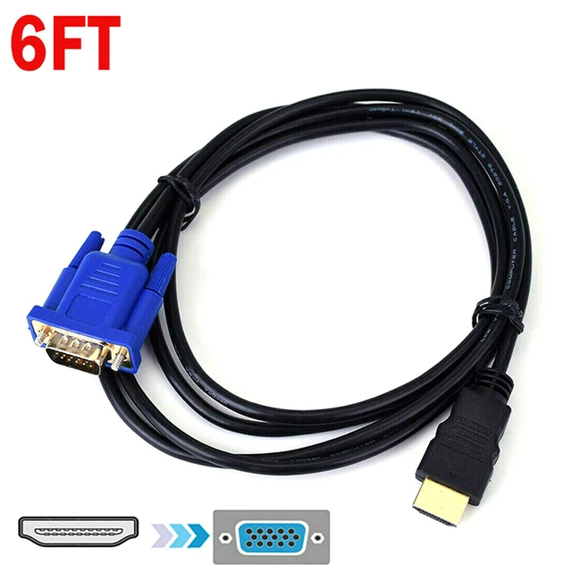 Câble adaptateur convertisseur vidéo HDMI mâle vers VGA mâle, pour PC DVD  1080p HDTV 6FT