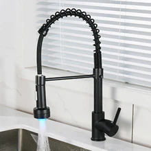 

Spring Pullout Brass Matte Black Kitchen Faucet Hot Cold Water Mixer Tap Faucets 360 Rotation 2 Functions Stream Sprayer Nozzle