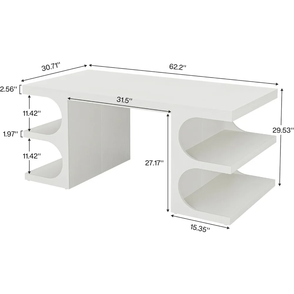 Executive Office Desk 62",Large Computer Desks with Storage Shelves,Writing Desk Study Table,Workstation Desk Business Furniture 6