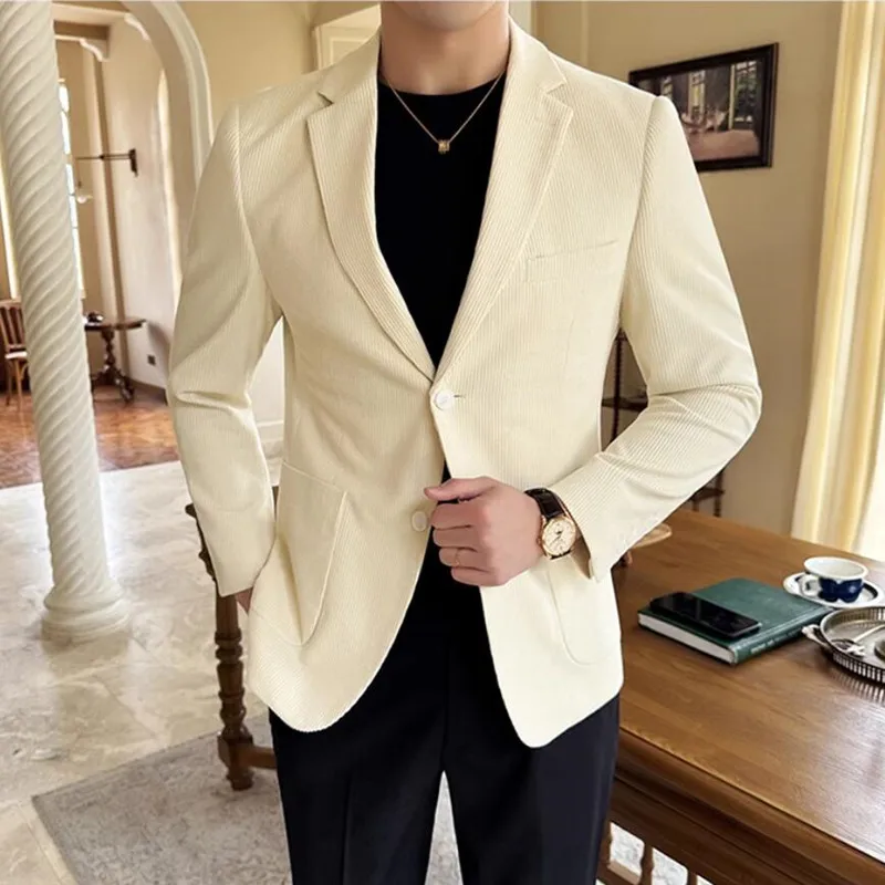 

Men's High Quality Corduroy Suit Jackets Male Slim Fit Solid Color An Office Tuxedo Man Business Blazers Clothes Oversize Coats