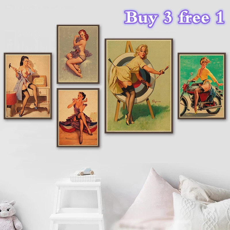World War Ii Sexy Girl Retro Poster Carta Kraft Art Poster Wall Sticker
