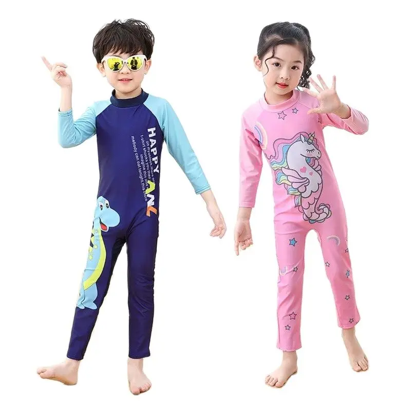 여름 아기 수영복, 남아/여아 만화 긴 Retail 원피스 수영복, 키즈 수영, 빠른 건조, 귀여운 비치웨어, 서핑 의류
