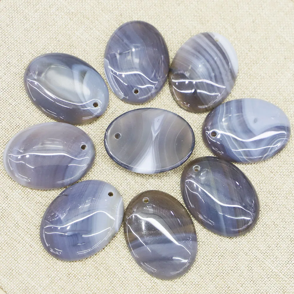 Natural Stone Oval Grey Agate CAB Cabochon Necklace Pendants Women Fashion Jewelry Gift Accessories Wholesale 8Pcs Free Shipping