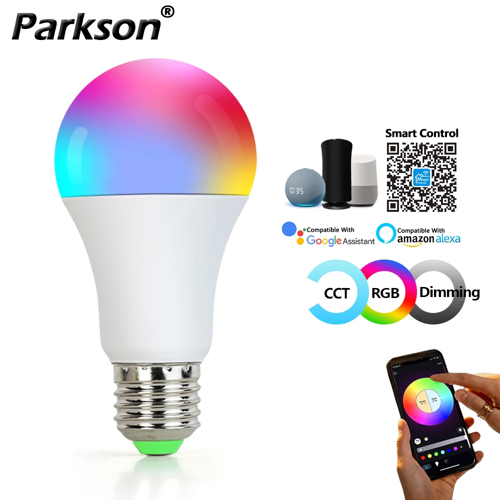 

Умная Светодиодная лампа E27 RGB CCT 10 Вт AC 220 В, цветная неоновая Светодиодная лампа с регулируемой яркостью, умное управление приложением, поддержка Alexa Google светильник